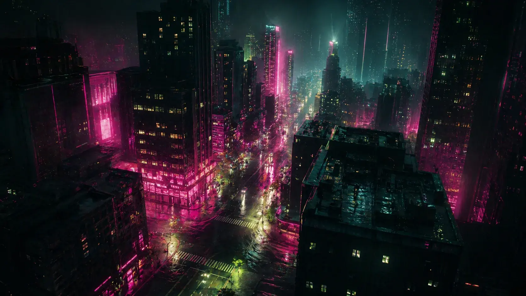 Neon cityscape editing example for AIEditVideo