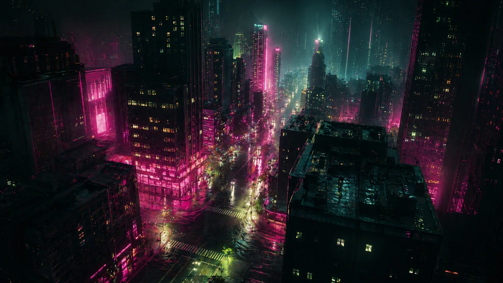 Neon cityscape editing example for AIEditVideo