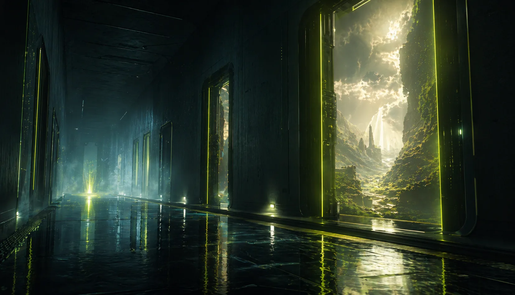 Science fiction corridor frame for prompt video editing
